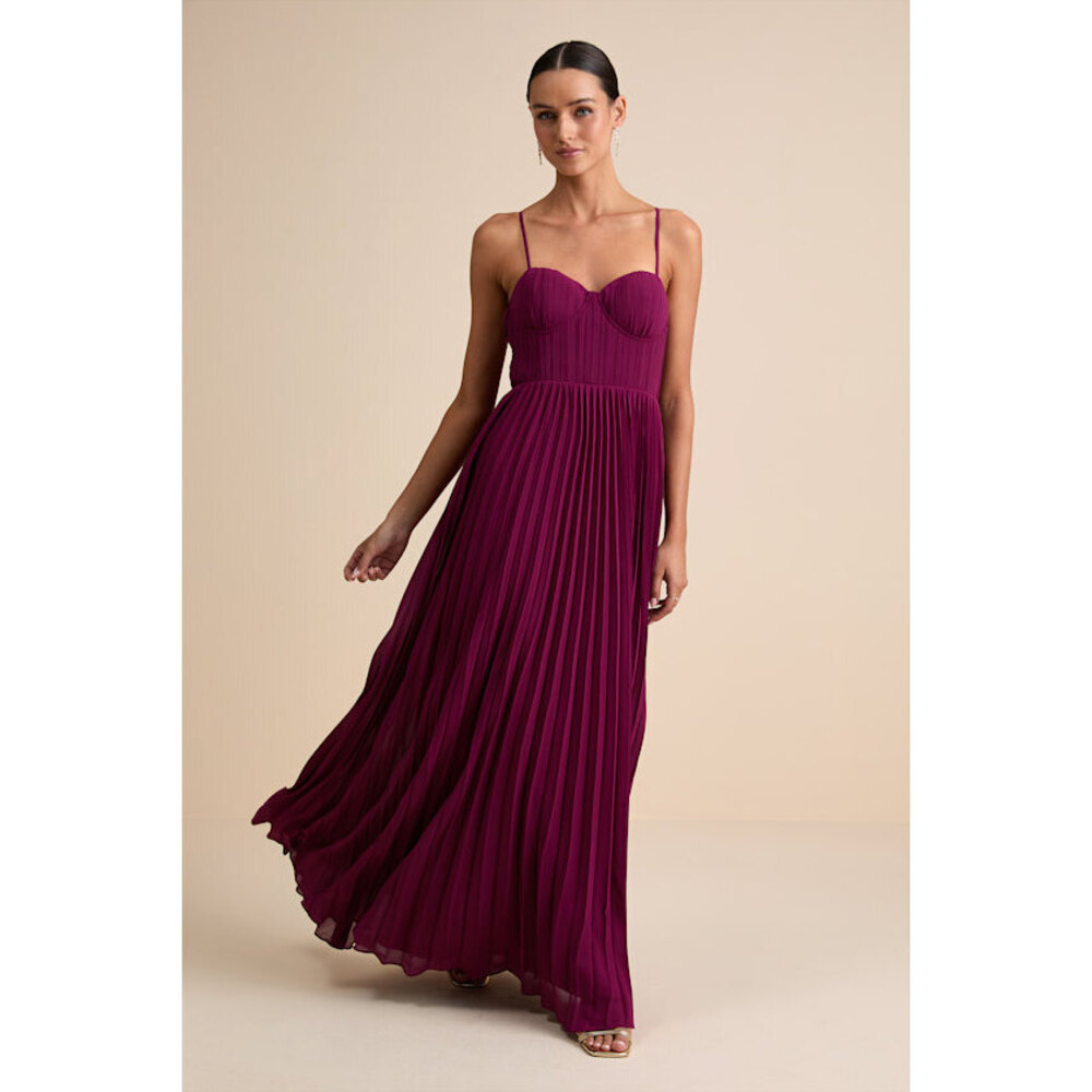 Lulus Admirable Elegance Plum Pleated Bustier Maxi Dress Purple - Size XS